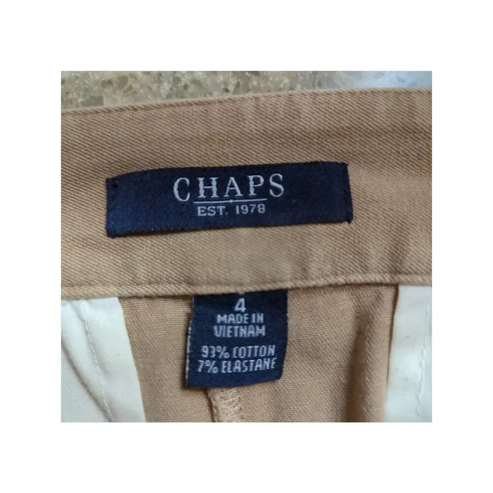 Chaps Skirt Women Size 4 Tan Knee Length built in belt buckle with Pockets